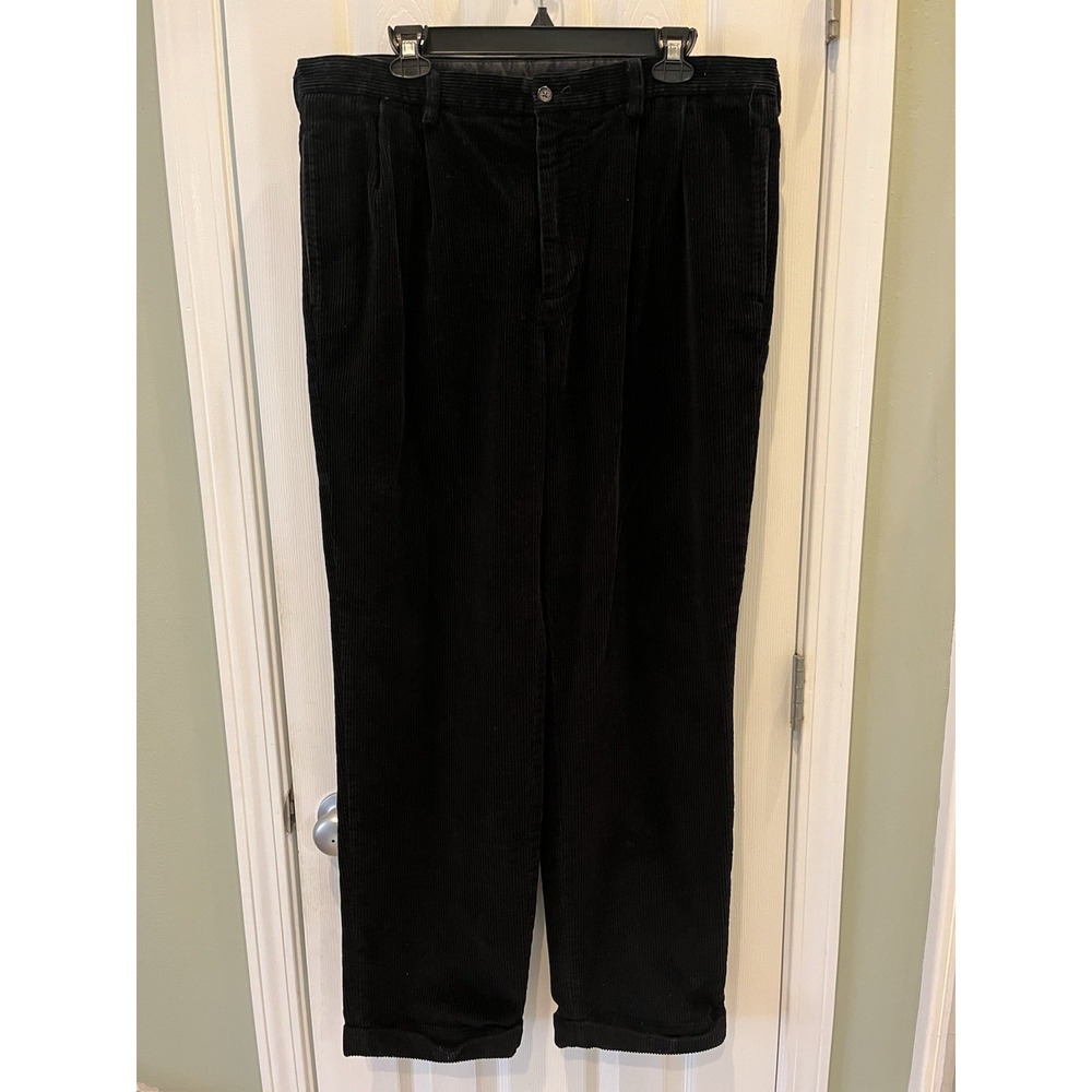 Brooks Brothers 346 Pants Mens 36x32 Black Corduroy Pleated Cuffed Trousers‎